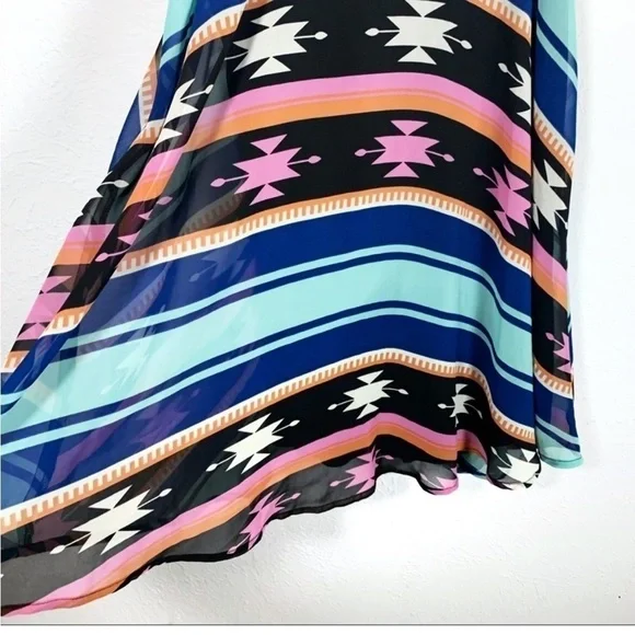 Show Me Your Mumu Peta‎ Mini Dress Blue Southwestern Geometric Boho Print Medium - Picture 4 of 7